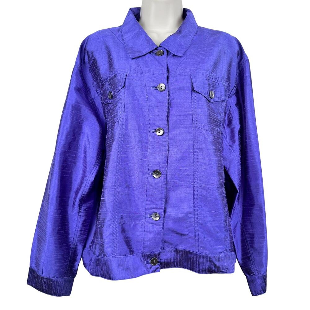 Chico's 100% Silk Jacket Button Front Pockets Purple Chico 3 US XL Old Money